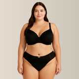 Conjunto Plus Size: Calcinha e Sutiã de Poliamida PRETO Alta sustentação