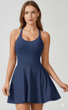 Vestido Fitness com Shortinho Azul Marinho cruzado nas costas de alta compressão