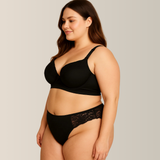 Conjunto Plus Size: Calcinha e Sutiã de Poliamida PRETO Alta sustentação