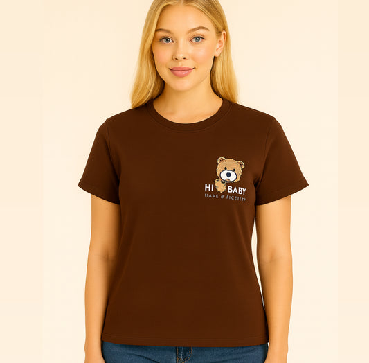 TShirt de algodão com estampa delicada de Ursinho