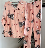 Pijama Quentinho Rosa com Estampa de Cachorrinhos e corações