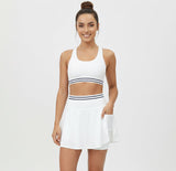Conjunto Top e Short Saia Branco com faixa preta de Poliamida