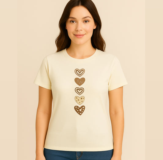 TShirt de algodão com estampa delicada de Corações