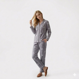 ✨LANÇAMENTO✨ Pijama Americano Quentinho Peludinho Cinza com Lacinhos