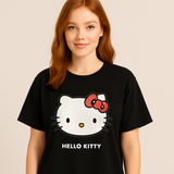 Dark Kitty: TShirt 100% Algodão + 02 Calcinhas Levanta Bumbum + Sutiã Canelado de Poliamida Preto