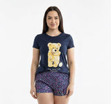 Pijama de Ursinho: Tshirt de algodão com estampa de Ursinho + Shortinho