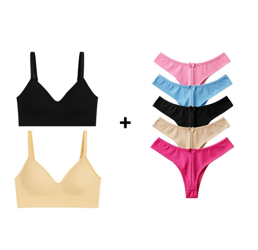 Combo SEXTOU: 02 Sutiãs de Poliamida Canelados + 05 Calcinhas Levanta Bumbum.