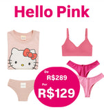 Combo Hello PINK: 01 TShirt Hello Kitty 100% algoodão + 02 Levanta bumbum + 01 Comfy Tanguinha sem costura + 01 Sutiã Canelado de Poliamida