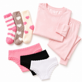 🩷COMBO Pijama Peludinho ROSA + 03 Meias Térmicas + 03 Calcinhas de Algodão