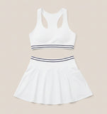 Conjunto Top e Short Saia Branco com faixa preta de Poliamida