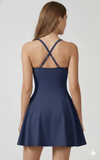 Vestido Fitness com Shortinho Azul Marinho cruzado nas costas de alta compressão