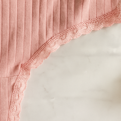 Kit 05 Calcinhas de Algodão Canelado com Renda Liana– Frete Grátis + Brinde
