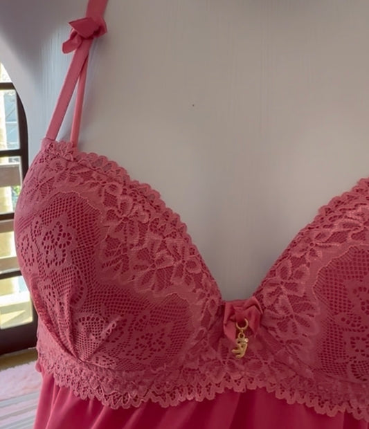 Camisola Sensual  Rosa com Sutiã de bojo + calcinha