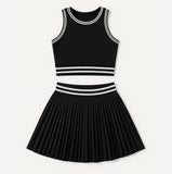 Conjunto Top e Short Saia Preto com faixa branca de Poliamida