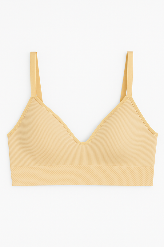 Love Goods: TShirt 100% Algodão + 02 Calcinhas Levanta Bumbum + Sutiã Canelado de Poliamida Amarelo