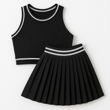 Conjunto Top e Short Saia Preto com faixa branca de Poliamida