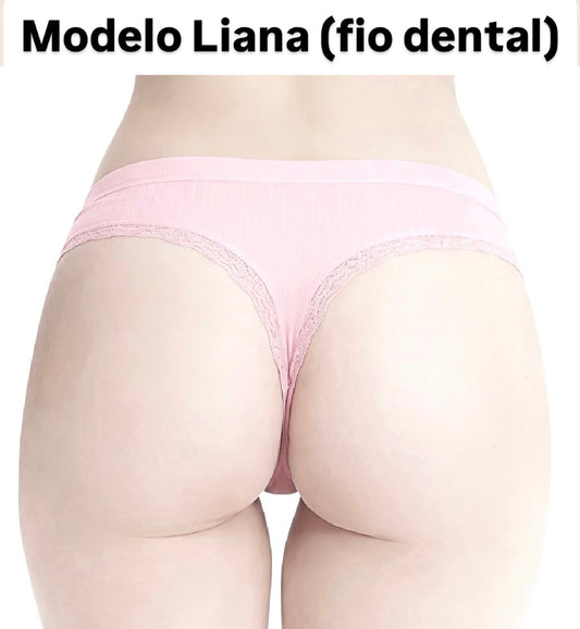 Kit 05 à 20 Calcinhas de Algodão Canelado com Renda fio conforto - Liana