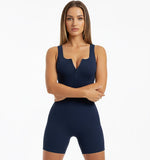 Macaquinho Azul Marinho com Afina Cintura e Seca Barriga decote em Ziper