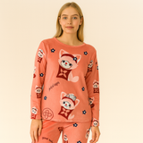 Pijama Quentinho Rosê com estampa de Gatinhos