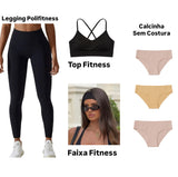 Combo Fitness 2026 - Calça Legging Polifitness + Faixa Fitness+ 03 Calcinhas Sem Costura + Top Fitness