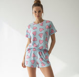✨Lançamento✨ Pijama Ultra Comfort de manguinha azul com estampa de coração