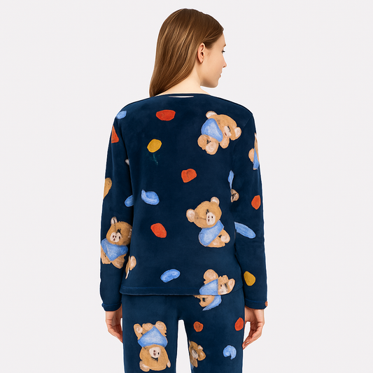 Pijama Quentinho azul marinho com estampa de Ursinhos Fofos