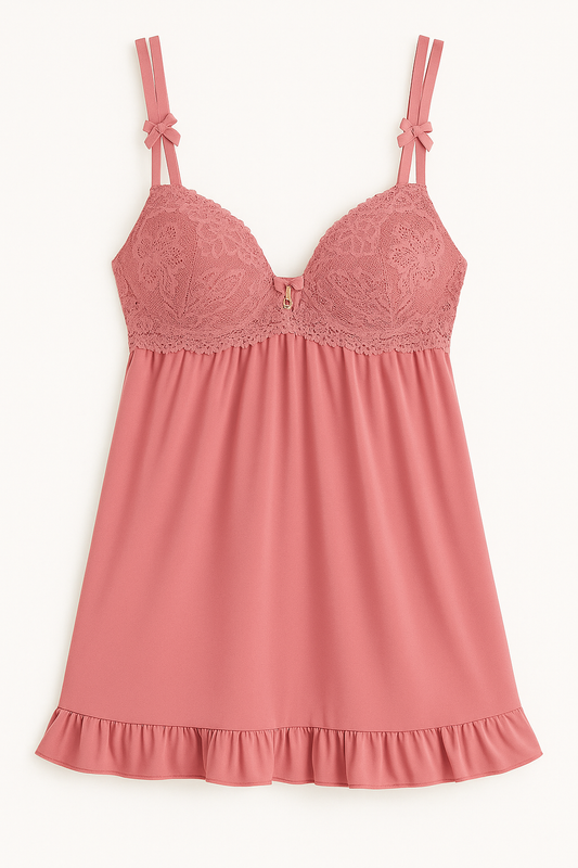 Camisola Sensual  Rosa com Sutiã de bojo + calcinha