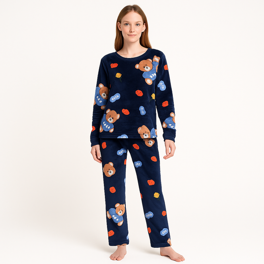 Pijama Quentinho azul marinho com estampa de Ursinhos Fofos