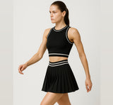 Conjunto Top e Short Saia Preto com faixa branca de Poliamida