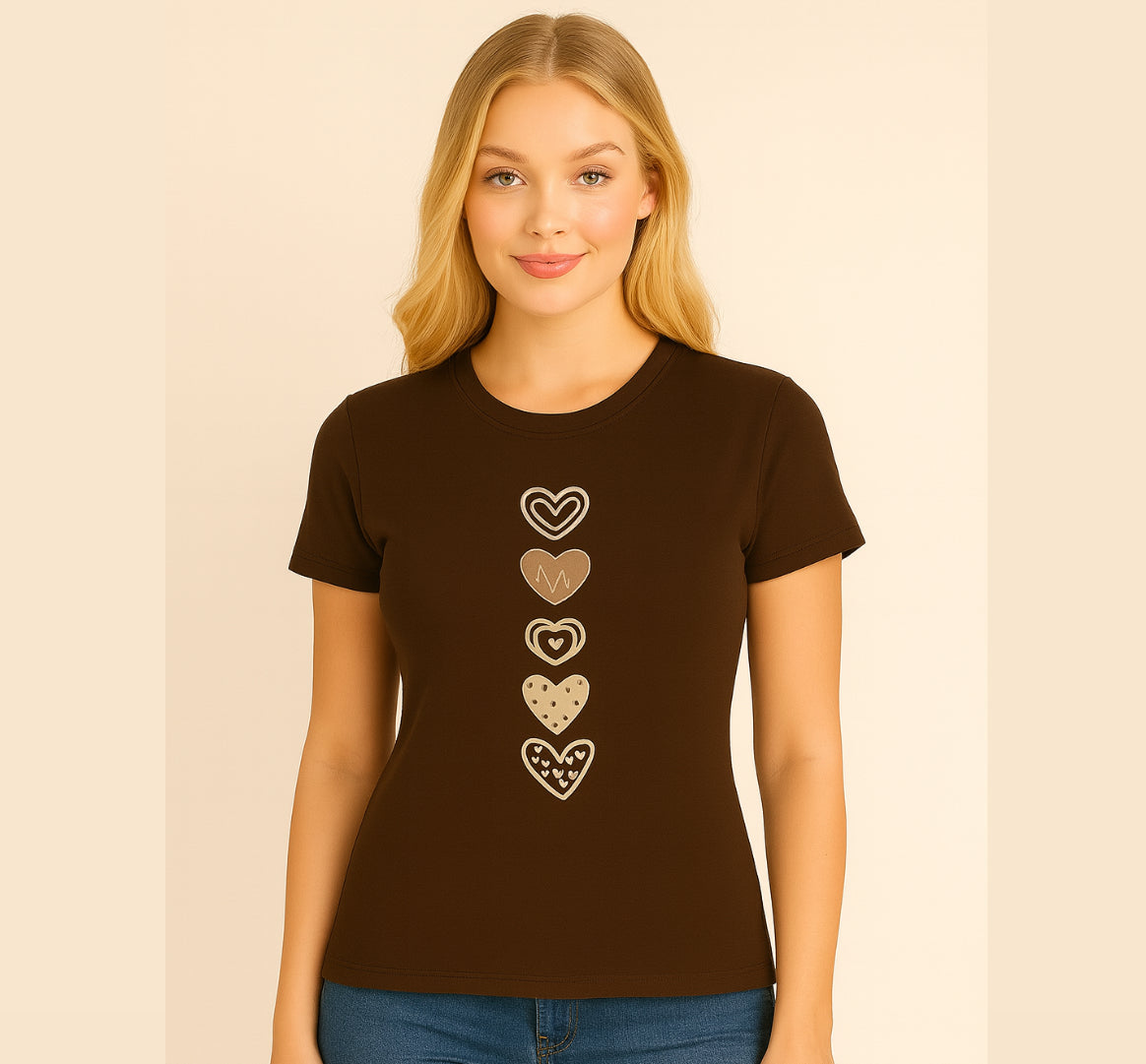 TShirt de algodão com estampa delicada de Corações