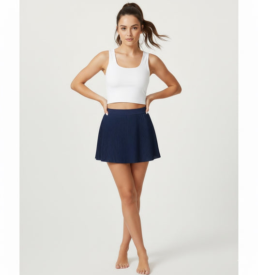 Short Saia Plissado Azul Marinho Polifitness