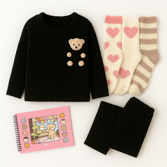 Combo Bobbie Goods: Pijama + Ursinho Bobbie Goods+ 03 Meias Quentinhas + Caderno Bobbie Goods