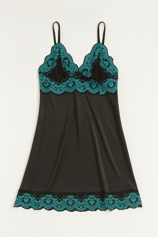Kit Roupão sexy e Camisola Sensual Azul marinho em Poliamida com Renda