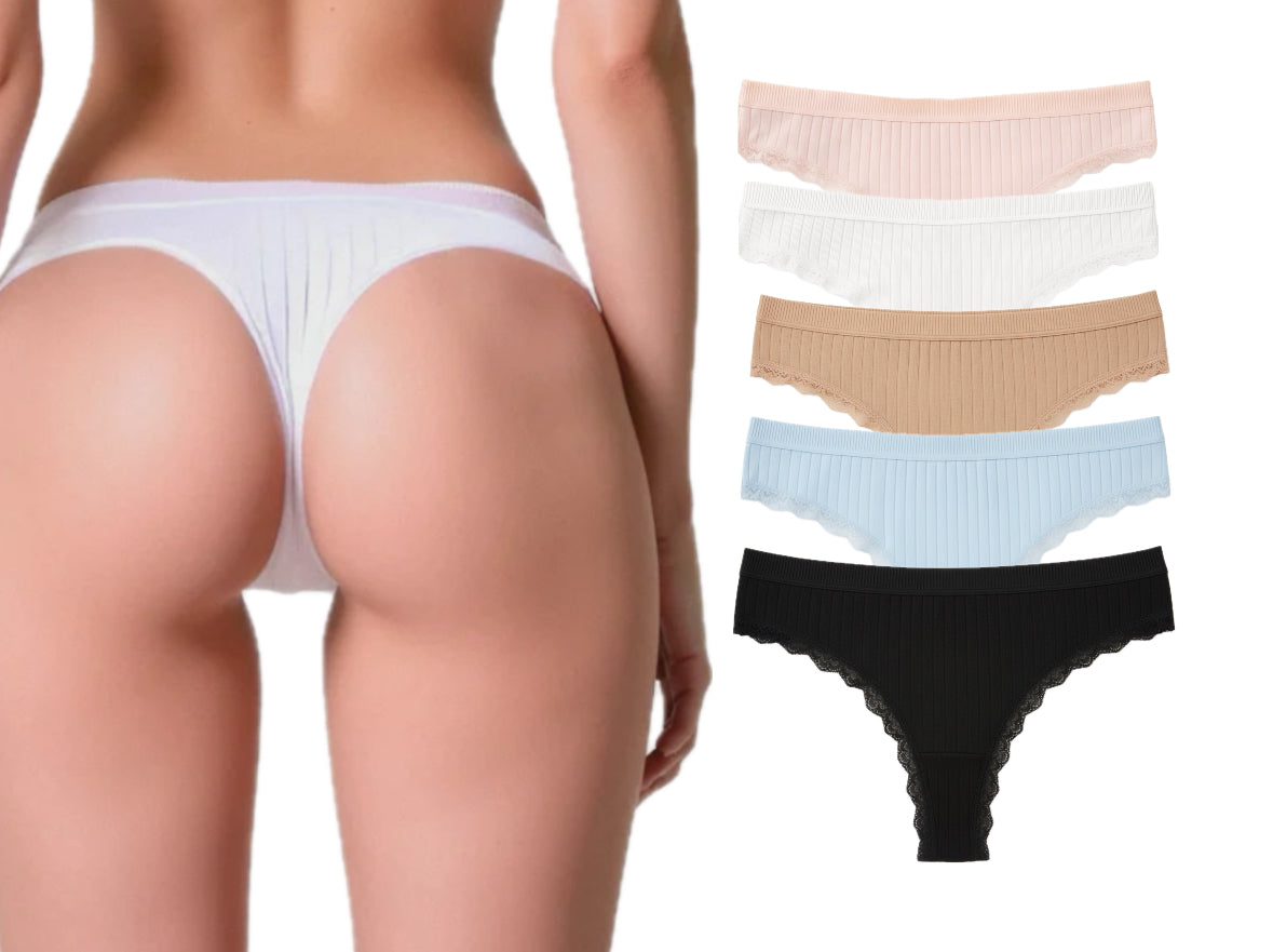 Kit 05 à 20 Calcinhas de Algodão Canelado com Renda fio conforto - Liana