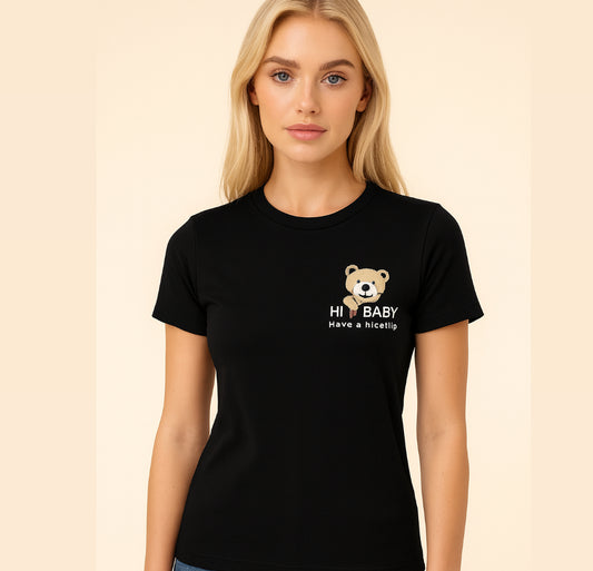 TShirt de algodão com estampa delicada de Ursinho