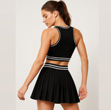 Conjunto Top e Short Saia Preto com faixa branca de Poliamida