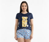 Pijama de Ursinho: Tshirt de algodão com estampa de Ursinho + Shortinho