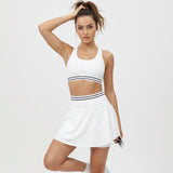 Conjunto Top e Short Saia Branco com faixa preta de Poliamida