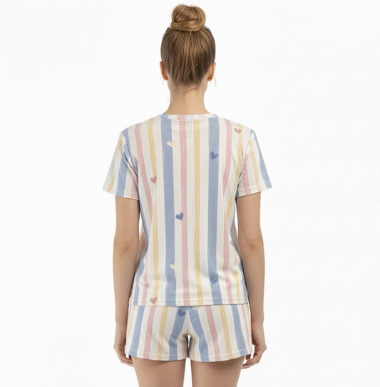 ✨Lançamento✨ Pijama Ultra Comfort de manguinha com estampa de coração e listras fofas