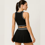 Conjunto Top e Short Saia Preto com faixa branca de Poliamida