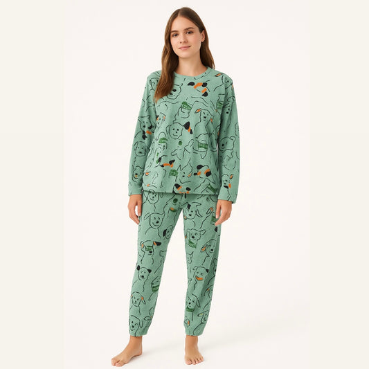Pijama Peluciado e Quentinho Verde com Estampa de Bichinhos fofos