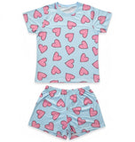 ✨Lançamento✨ Pijama Ultra Comfort de manguinha azul com estampa de coração