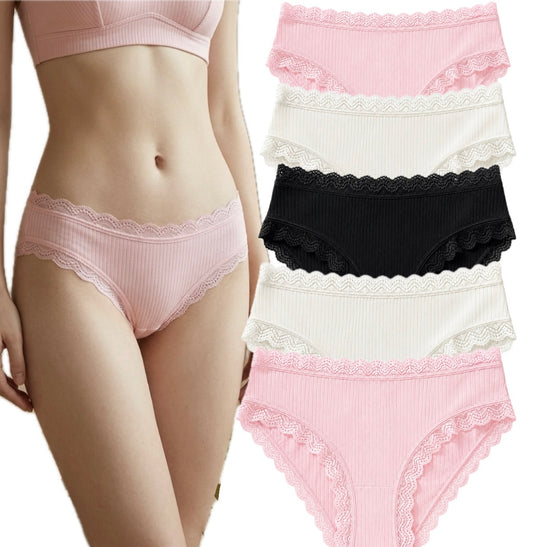 Kit 05 à 20 Calcinhas de Algodão Canelado com Renda fio conforto - Liana