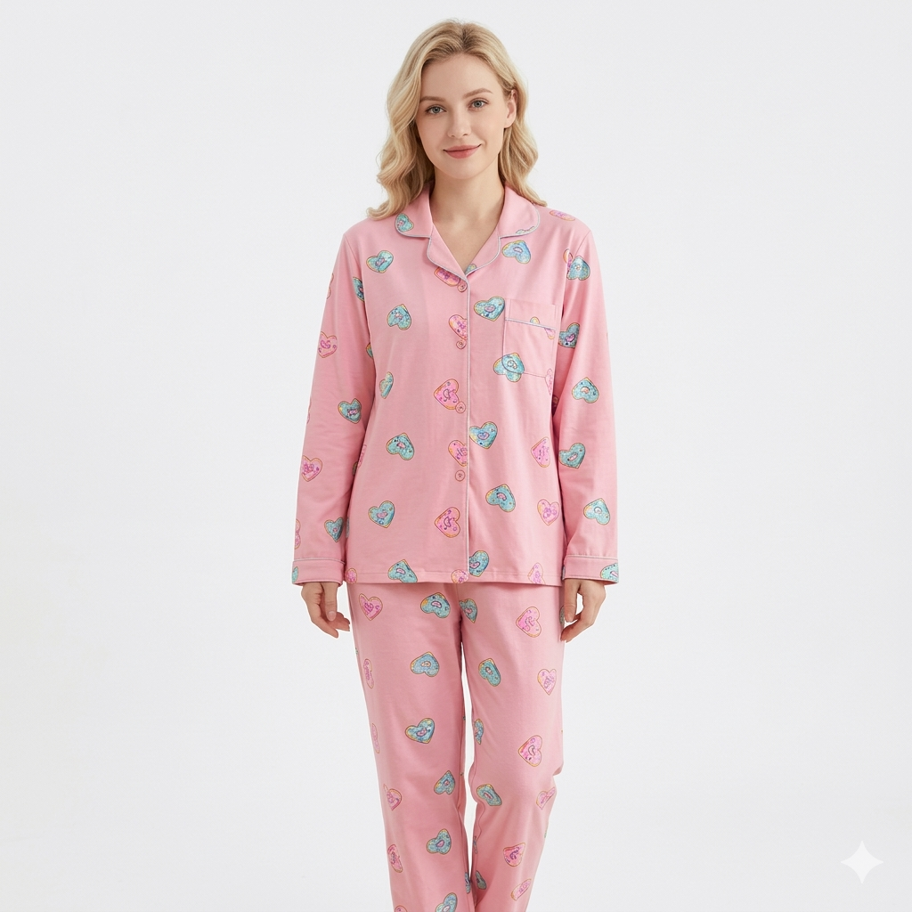 ✨LANÇAMENTO✨ Pijama Americano Quentinho Peludinho Rosquinha de Coração Rosa