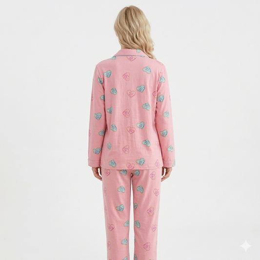 ✨LANÇAMENTO✨ Pijama Americano Quentinho Peludinho Rosquinha de Coração Rosa