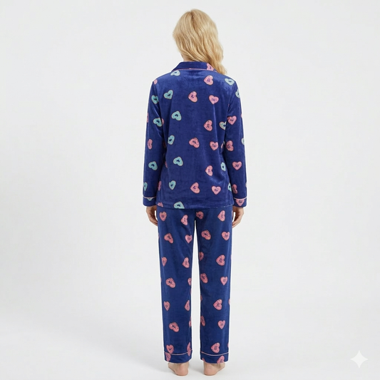 ✨LANÇAMENTO✨ Pijama Americano Quentinho Peludinho Rosquinha de Coração Azul
