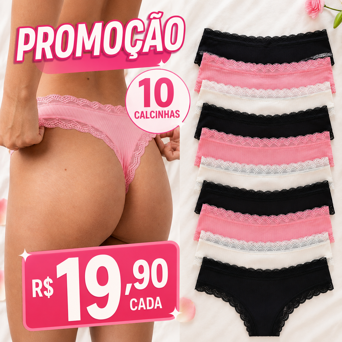 🩷Promoção Secreta🩷 kit 10 Calcinhas de Algodão fio Conforto Liana