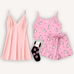 PROMOÇÃO RELÂMPAGO: Kit Baby Doll +Camisola + Meia Térmica